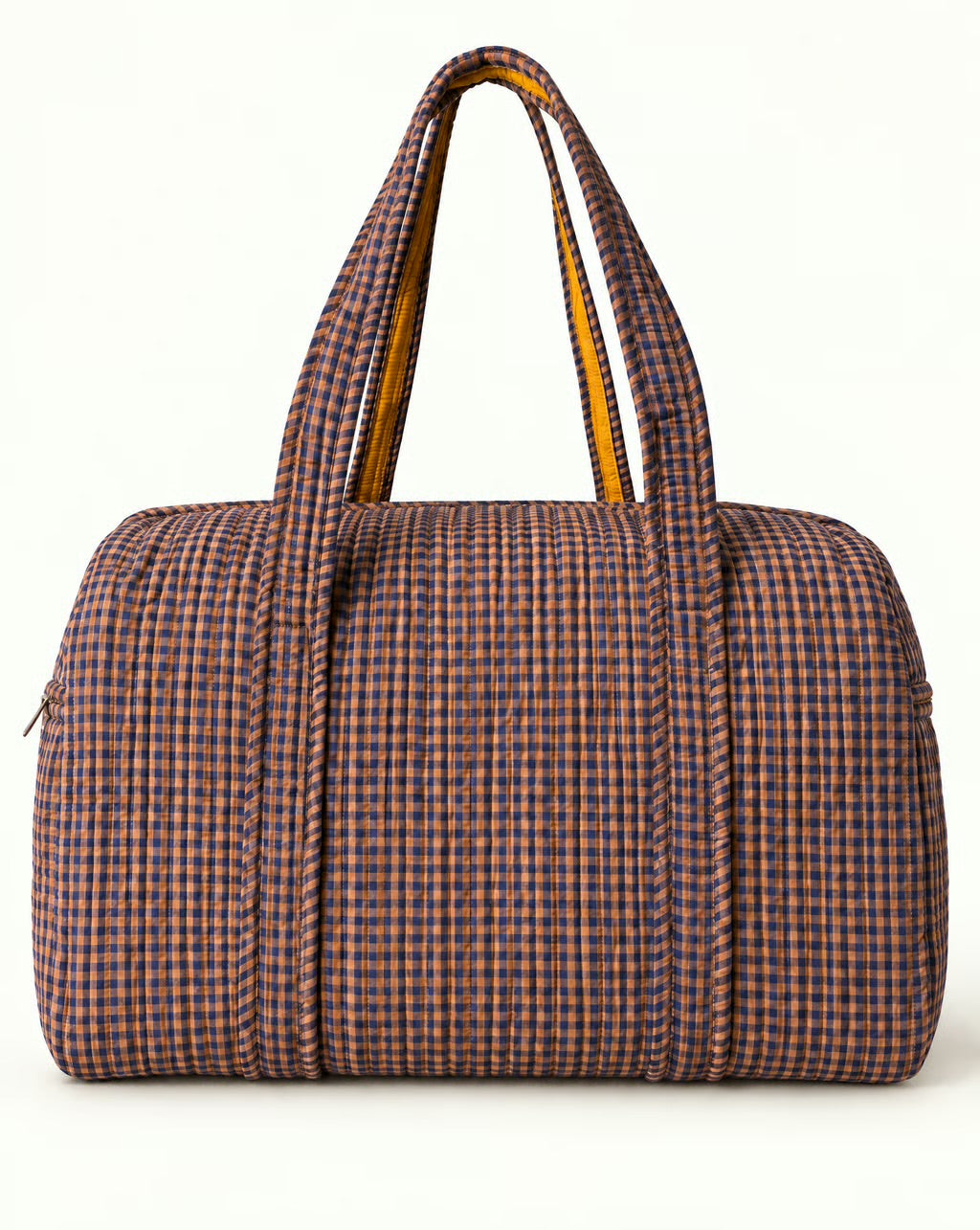 Navy Rust Check Quilted Cotton Weekender Bag