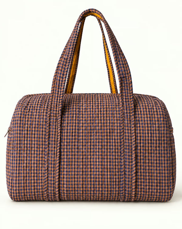 Navy Rust Check Quilted Cotton Weekender Bag