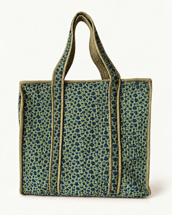 Green Leopard Quilted Velvet Tote Bag