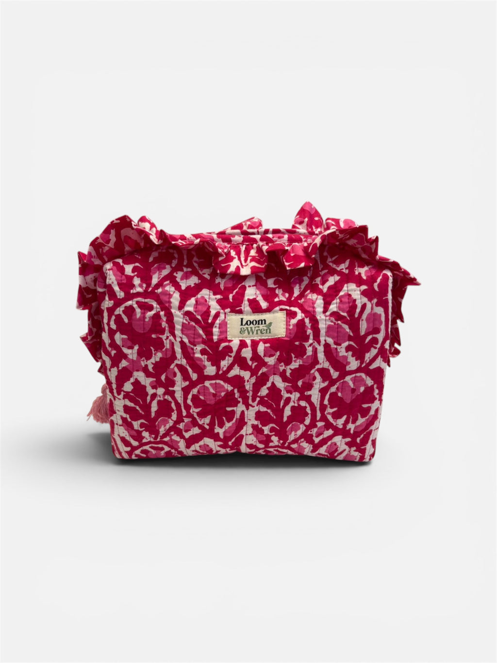 Madder Red Quilted Ruffle Toiletry Bag