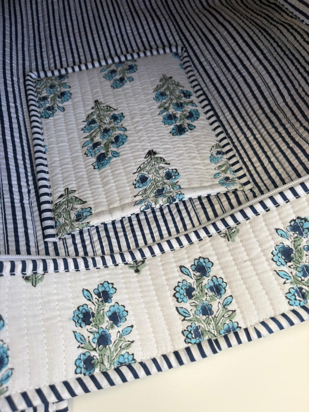 Indigo Bloom Quilted Tote