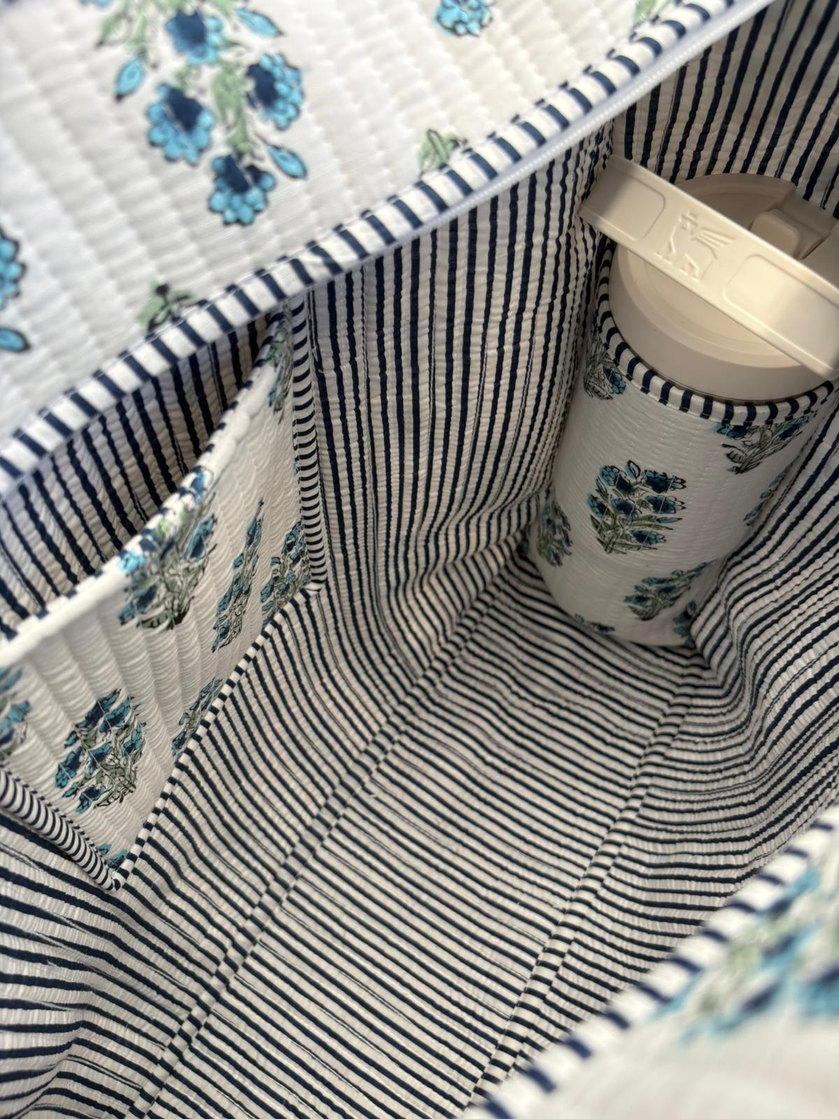 Indigo Bloom Quilted Tote
