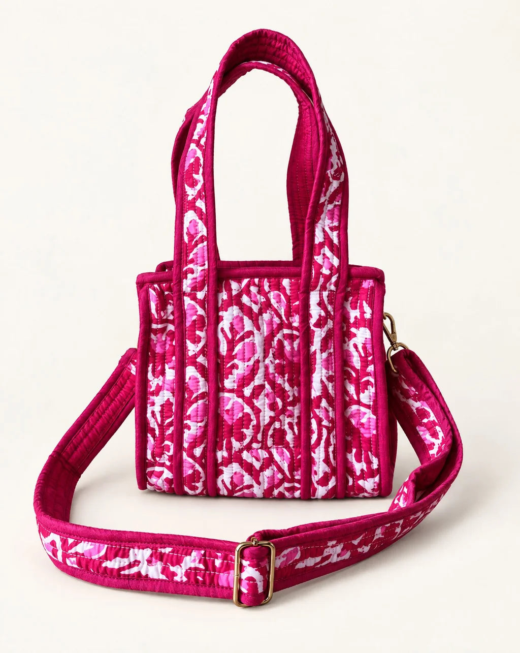 Madder Red Quilted Cotton Mini Tote Bag