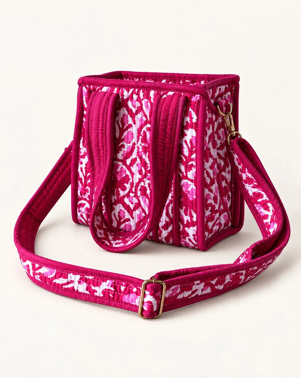 Madder Red Quilted Cotton Mini Tote Bag