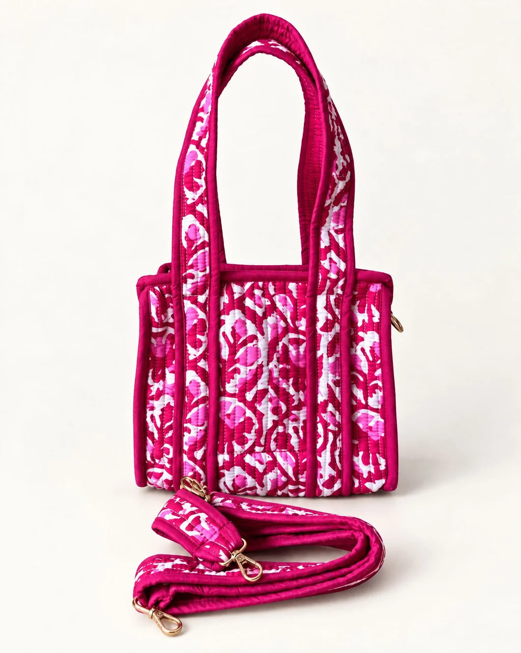 Madder Red Quilted Cotton Mini Tote Bag