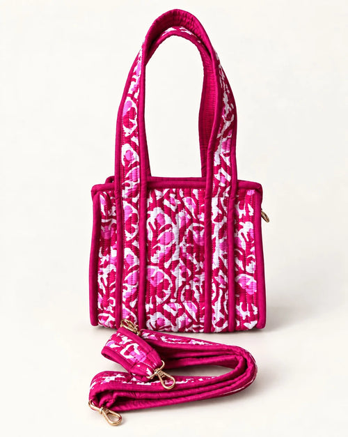 Madder Red Quilted Cotton Mini Tote Bag