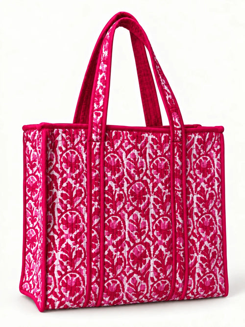 Madder Red Quilted Cotton Tote Bag