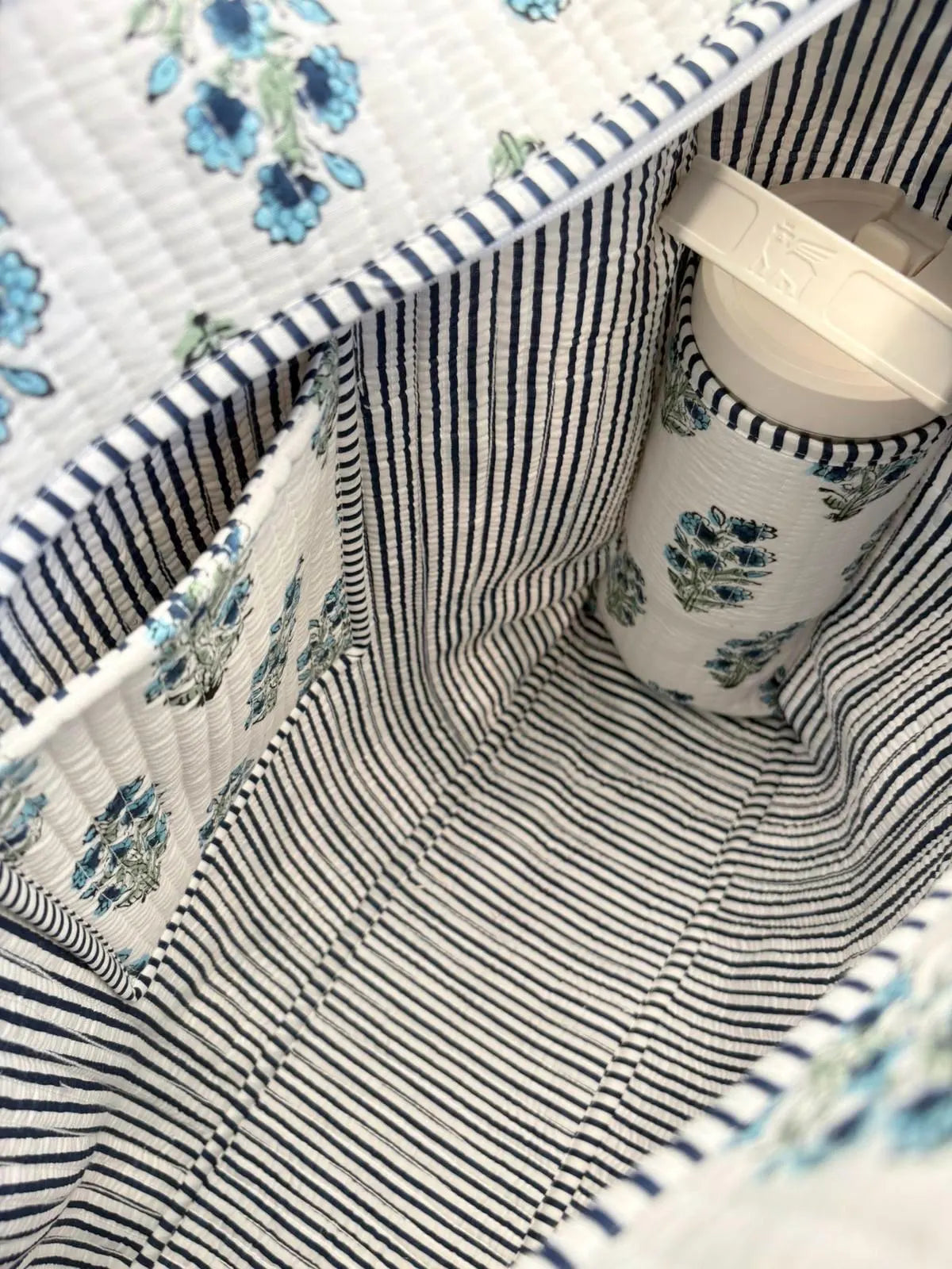 Indigo Bloom Quilted Tote
